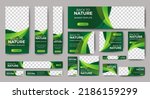 Nature banner design web template Set, Horizontal header web banner. Modern Gradient green cover header background for website design, Social Media Cover ads banner, flyer, invitation card