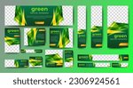 Nature banner design web template Set, Horizontal header web banner. Modern Gradient green cover header background for website design, Social Media Cover ads banner, flyer, invitation card