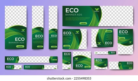 Nature banner design web template Set, Horizontal header web banner. Modern Gradient green cover header background for website design, Social Media Cover ads banner, flyer, invitation card