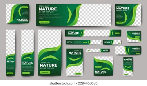 Nature banner design web template Set, Horizontal header web banner. Modern Gradient green cover header background for website design, Social Media Cover ads banner, flyer, invitation card