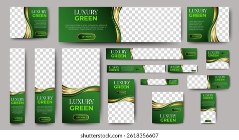 Nature banner design web template Set, Horizontal header web banner. Modern Gradient green cover header background for website design, Social Media Cover ads banner, flyer, invitation card