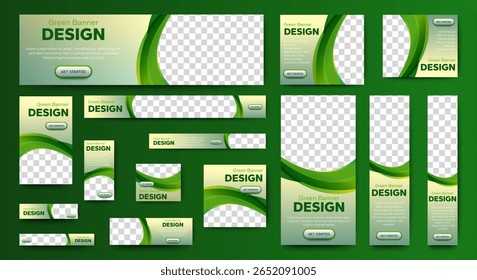 Nature banner design web template Set, Horizontal header web banner. Modern Gradient green cover header background for website design, Social Media Cover ads banner, flyer, invitation card