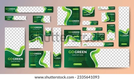 Nature banner design web template Set, Horizontal header web banner. Modern Gradient green cover header background for website design, Social Media Cover ads banner, flyer, invitation card