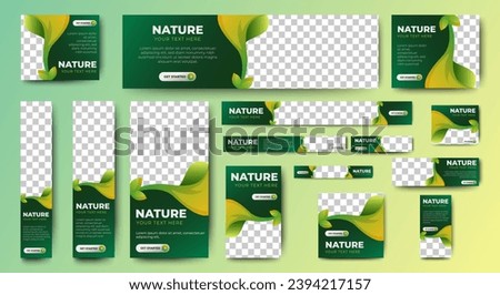 Nature banner design web template Set, Horizontal header web banner. Modern Gradient green cover header background for website design, Social Media Cover ads banner, flyer, invitation card