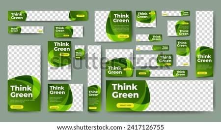 Nature banner design web template Set, Horizontal header web banner. Modern Gradient green cover header background for website design, Social Media Cover ads banner, flyer, invitation card