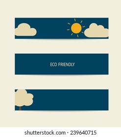 Nature banner, Eco labels and cards with sun and cloud background. Vector illustration.