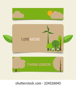 Nature banner, Eco organic labels and cards. Vector illustration.