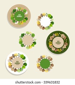 Nature banner, Eco organic labels and cards with Abstract trees. Vector illustration.