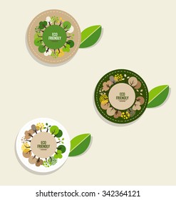 Nature banner, Eco organic labels and cards with Abstract trees. Vector illustration.