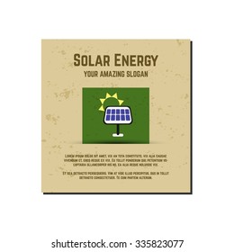 Nature banner, ecology poster with text for presentation, quotes. Eco organic labels and cards. Solar energy concept. Vector illustration