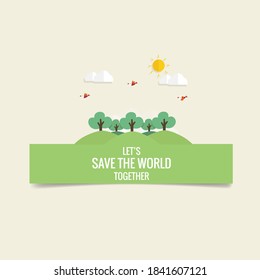 Nature banner. Green Eco Earth with trees, vector illustration.