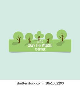Nature banner. Green Eco Earth with trees, vector illustration.