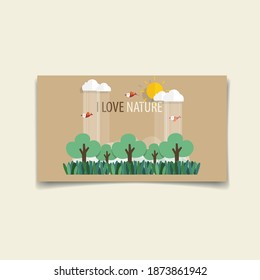 Nature banner. Green Eco Earth with trees, vector illustration.
