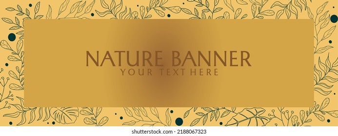 Nature Banner With Hand Drawn Floral Ornaments. Aesthetic Brown Background. Social Media Cover