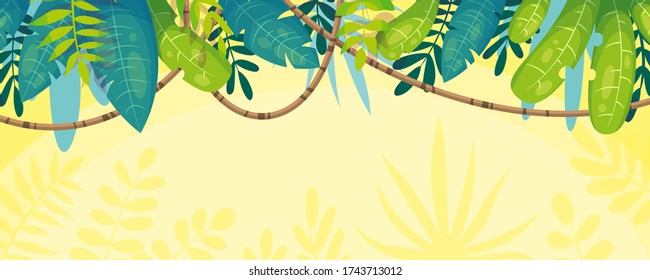 Nature banner panorama with plants and lianas. Vector illustration with separate layers.