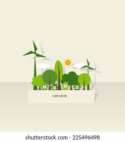 Banner de la naturaleza, papel con árboles, ilustración vectorial.