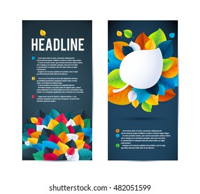 Nature Banner - Poster with Leaves. Natural Ecology Banner. Eco brochure design vector template. Corporate Poster with Colorful Leaves.