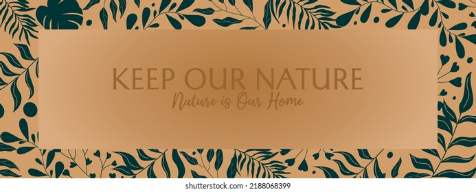 Nature Banner With Silhouette Flower Ornament. Aesthetic Brown Background. Social Media Cover