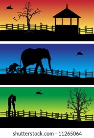 Nature banners, animals, peoples, vector illustration