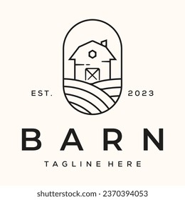 nature barn  line art logo vector minimalist illustration design, farmhouse tropical symbol design