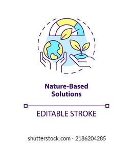 Nature based solutions concept icon. Dealing with pollutions. Global net zero goal abstract idea thin line illustration. Isolated outline drawing. Editable stroke. Arial, Myriad Pro-Bold fonts used