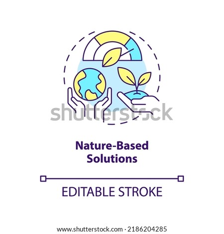 Nature based solutions concept icon. Dealing with pollutions. Global net zero goal abstract idea thin line illustration. Isolated outline drawing. Editable stroke. Arial, Myriad Pro-Bold fonts used