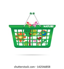 nature basket with butterfly vector illustration