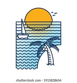 Nature beach line graphic illustration vector art t-shirt design