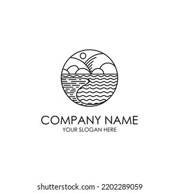 nature beach view line art logo