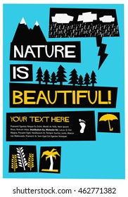 Nature Is Beautiful! (Flat Style Vector Illustration Quote Poster Design) With Text Box