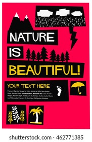 Nature Is Beautiful! (Flat Style Vector Illustration Quote Poster Design) With Text Box