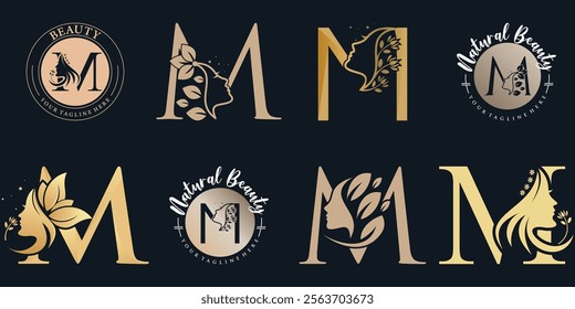 Nature beauty logo design collection with letter m concept and unique style Premium Vector