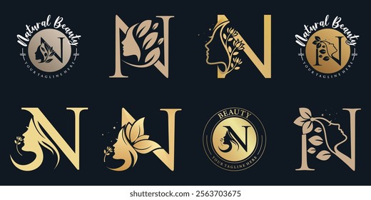 Nature beauty logo design collection with letter n concept and unique style Premium Vector