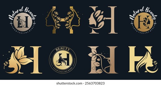 Nature beauty logo design collection with letter h concept and unique style Premium Vector