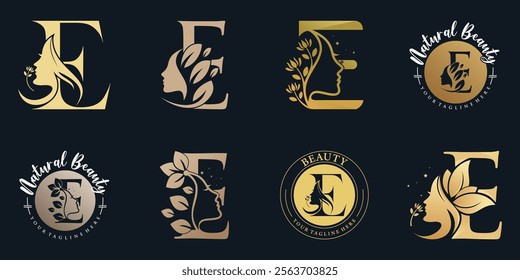 Nature beauty logo design collection with letter e concept and unique style Premium Vector