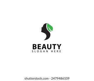 Nature Beauty Logo Design. Woman Face and Leaf Combination with Line art Outline Style. Spa Logo Icon Symbol Vector Illustration.