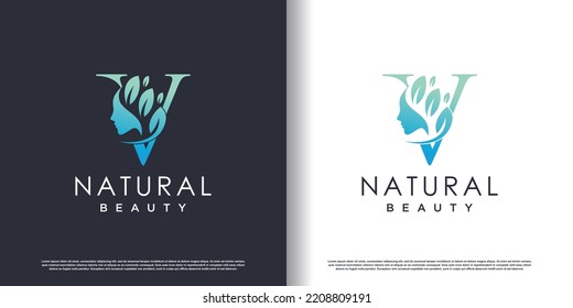 Nature beauty logo template with letter v concept Premium Vector