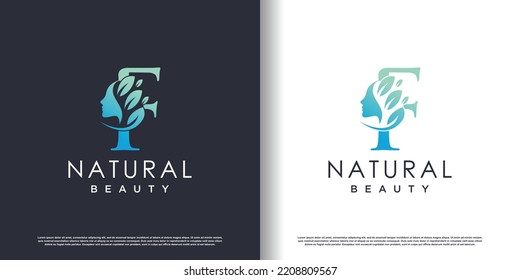 Nature beauty logo template with letter f concept Premium Vector