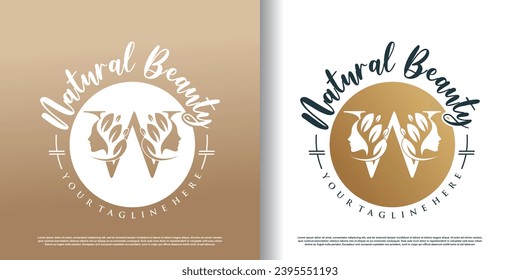 Nature beauty logo template with letter w concept Premium Vector