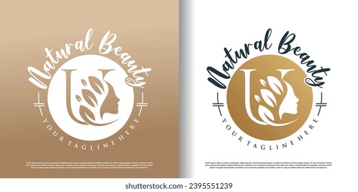 Nature beauty logo template with letter u concept Premium Vector