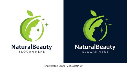 Nature beauty salon logo design template. Face girl with leaf logo design graphic vector illustration. Symbol, icon, creative.