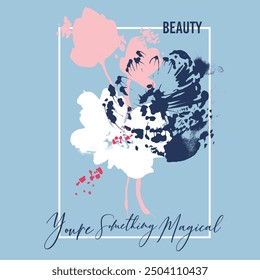 Nature beauty slogan, flower and texture girls design for fashion graphic and print