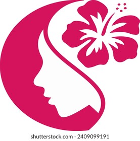 Nature beauty woman with hibiscus flower vector icon for woman with modern creative logo design Premium Vector