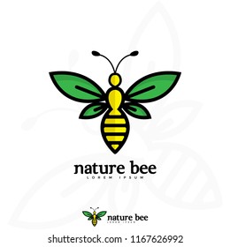 Nature bee logo illustration. Bees with wings made of leaves.
