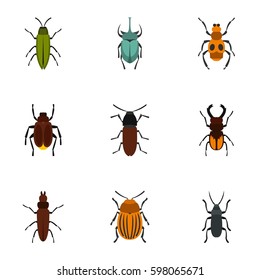 Nature beetle icons set. Flat illustration of 9 nature beetle vector icons for web
