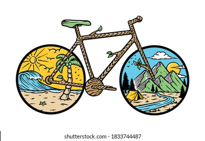 Nature bike hand drawn illustration