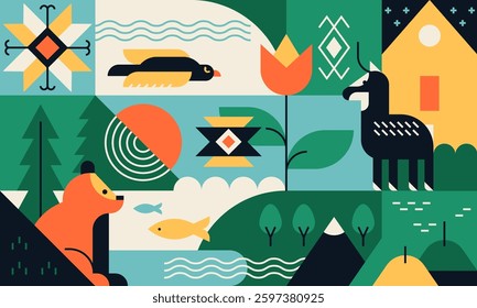 Nature and biodiversity - flat design style illustration