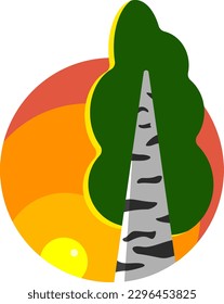 Nature, birch, tree, day, sun, clouds, summer, time of day, evening, children's illustration, sunset