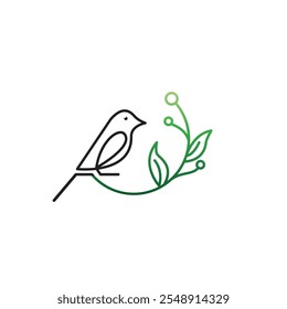 nature bird logo stem flower design abstract illustration vector