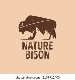 Nature bison vintage simple logo symbol icon vector graphic design illustration creative idea. Retro style